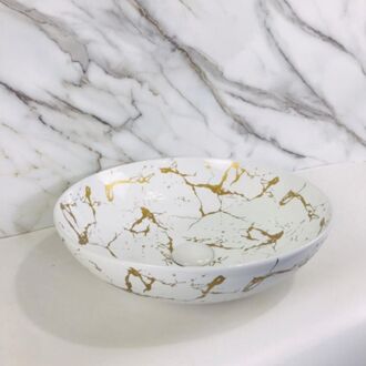 Boss & Wessing Waskom BWS Raja 40 cm Gouden Marmerlook Wit