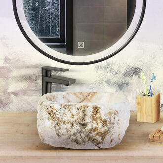 Boss & Wessing Waskom BWS Stone Rond 30-35x30-35x15 cm Gepolijst Natuursteen Sunset Onyx Creme