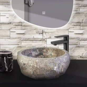 Boss & Wessing Waskom BWS Stone Rond 30-35x30-35x15 cm Natuurmarmer Grijs BWS