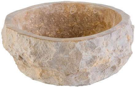 Boss & Wessing Waskom BWS Stone Rond 35x35x15 cm Met Gepolijste Binnenzijde Natuursteen Creme