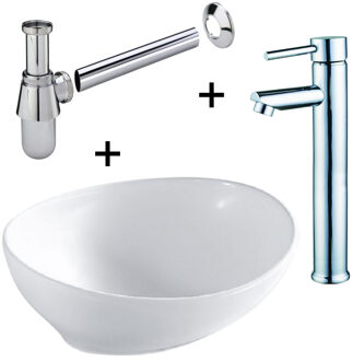 Boss & Wessing Waskomset Barco Compleet Met Kraan Wastafel En Sifon Wit