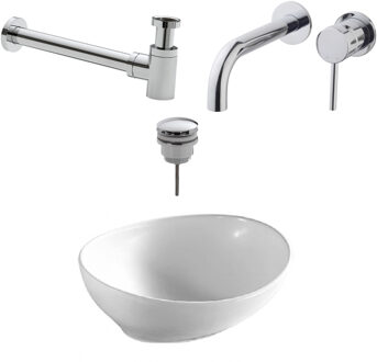 Boss & Wessing Waskomset Barco Incl Chromen Inbouwkraan Met Coldstart Afvoer en Waste Wit