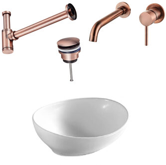 Boss & Wessing Waskomset Barco Incl Geborsteld Koper Inbouwkraan Afvoer en Waste Wit