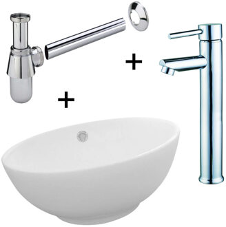 Boss & Wessing Waskomset Budget complete set met kraan, waskom en sifon Wit