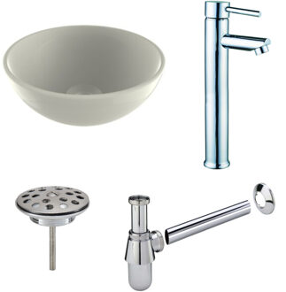 Boss & Wessing Waskomset BWS Rond 26x12 cm Keramiek Glanzend Wit / Chroom (inclusief kraan, afvoer en sifon)