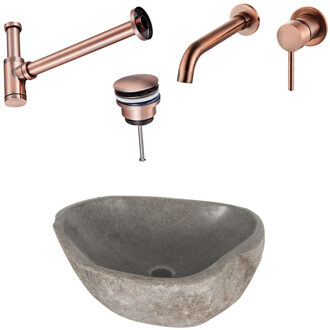 Boss & Wessing Waskomset Lombok Geborsteld Koper (Incl kraan afvoer en waste) Grijs