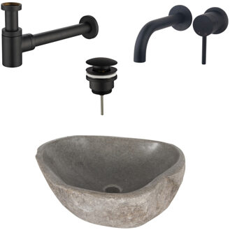 Boss & Wessing Waskomset Lombok Mat Zwart (Incl kraan afvoer en waste) Grijs