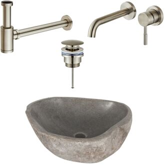 Boss & Wessing Waskomset Lombok RVS (Incl kraan afvoer en waste) Grijs