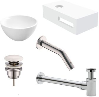 Boss & Wessing Waskomset met Planchet BWS Rond 20x11 cm Solid Surface Wit (inclusief kraan, afvoer en sifon)