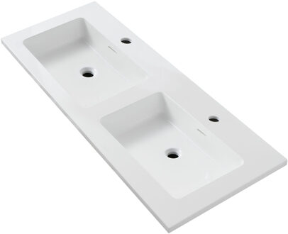 Boss & Wessing Wastafel BWS Wanda Met Overloop 2 Wasbakken 2 Kraangaten 120x1,6x52,5 cm Mat Wit