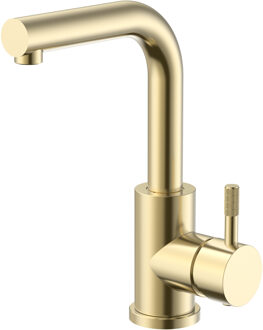 Boss & Wessing Wastafel/Keukenmengkraan BWS Sensa Rechte Uitloop Draaibaar Cold Start Hendel Geborsteld Goud PVD