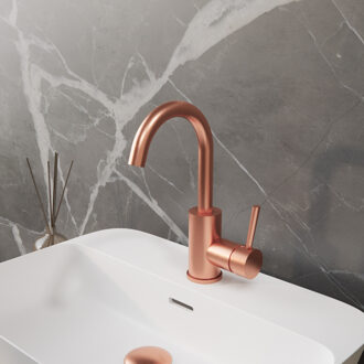 Boss & Wessing Wastafelkraan BWS | Colorato Ensy | Gebogen Uitloop | Geborsteld Koper