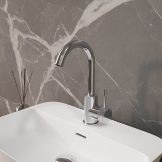 Boss & Wessing Wastafelmengkraan Aquasplash Ridged Gebogen met Draaibare Uitloop Chroom Aquasplash