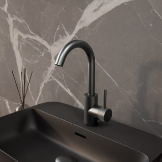 Boss & Wessing Wastafelmengkraan Aquasplash Ridged Gebogen met Draaibare Uitloop Gunmetal Aquasplash
