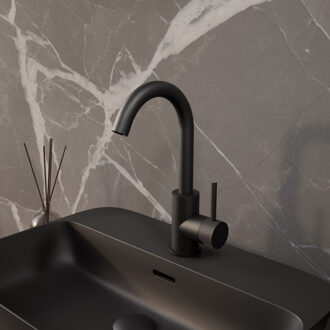 Boss & Wessing Wastafelmengkraan Aquasplash Ridged Gebogen met Draaibare Uitloop Mat Zwart Aquasplash