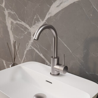 Boss & Wessing Wastafelmengkraan Aquasplash Ridged Gebogen met Draaibare Uitloop RVS Aquasplash