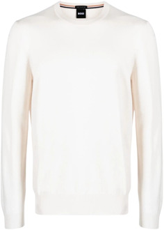 BOSS Witte Crewneck Sweater Boss , White , Heren - Xl,S