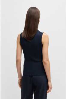 BOSS Women's Boss Feskies Ribbed Top with Mock Neckline in Dark Blue Blauw - S
