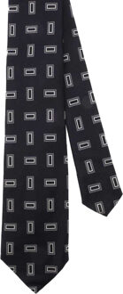 BOSS Zijden stropdas met patroon (Donkerblauw)