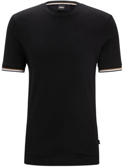 BOSS Zwarte Crewneck T-shirt met Contrastbies Boss , Black , Heren - Xl,L,M,S