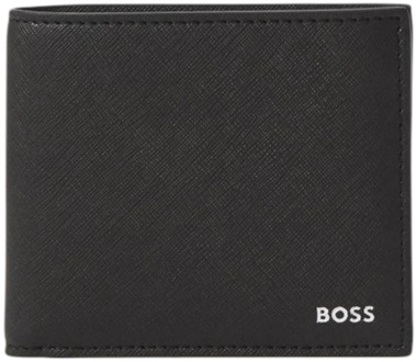 BOSS Zwarte Leren Portemonnee - Eenvoudige Stijl Hugo Boss , Black , Heren - ONE Size