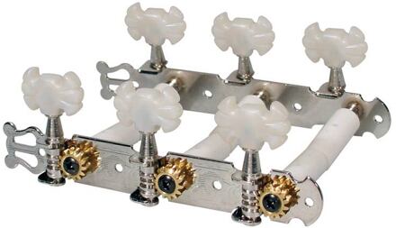 Boston 129-B stemmechanieken voor klassieke gitaar stemmechanieken voor klassieke gitaar, nylon as, 3x links+3x rech 70mm, nikkel, vlindermodel knoppe