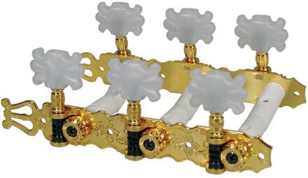 Boston 131-BG stemmechanieken voor klassieke gitaar stemmechanieken voor klassieke gitaar, nylon as, 3x links+3x rechts, 70mm, goud, butterfly knoppen