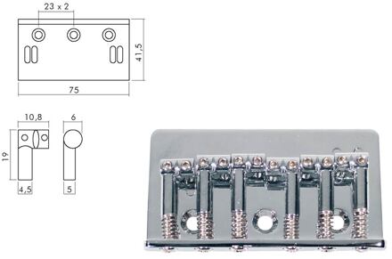 Boston B-1500-C brug-staartstuk brug-staartstuk, Stallion, pitch 10,8mm, strings mounted in bridge, chroom