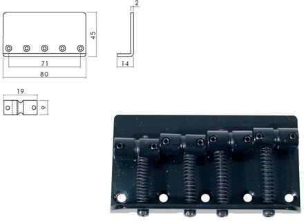 Boston BB-104-B brug-staartstuk brug-staartstuk, Jocker/ Puncher bass, pitch 19mm, zwart