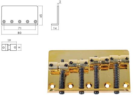 Boston BB-104-G brug-staartstuk brug-staartstuk, Jocker/ Puncher bass, pitch 19mm, goud