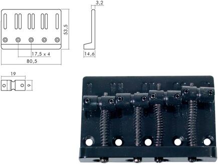 Boston BB-204-B brug-staartstuk brug-staartstuk, Jocker/ Puncher bass, pitch 20mm, zwart