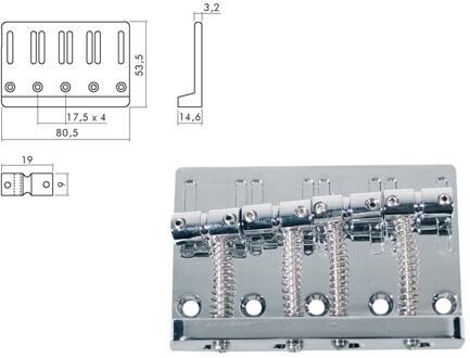 Boston BB-204-C brug-staartstuk brug-staartstuk, Jocker/ Puncher bass, pitch 20mm, chroom