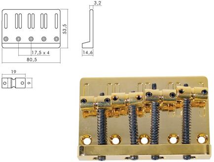 Boston BB-204-G brug-staartstuk brug-staartstuk, Jocker/ Puncher bass, pitch 20mm, goud