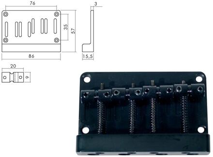 Boston BB-304-B brug-staartstuk brug-staartstuk, Jocker/ Puncher bass, pitch 20mm, zwart