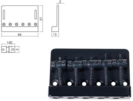 Boston BB-405-B brug-staartstuk brug-staartstuk, Jocker/ Puncher bass, zwart, 5-string, pitch 16mm