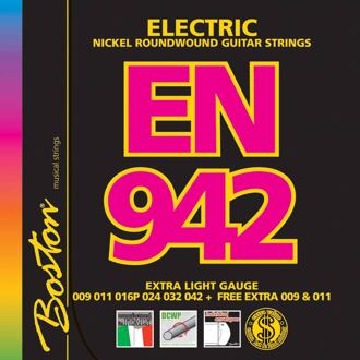 Boston EN-942 snarenset elektrisch snarenset elektrisch, nickel roundwound, extra light, 009-011-016-024-032-042