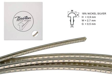 Boston FW-0927058 fretdraad fretdraad, 5 m., 18% nickel silver, h=0,9 w=2,7 g=0,5mm, alternatief voor 6130, med. jumbo, vintage