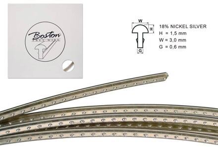 Boston FW-1530068 fretdraad fretdraad, 5 m., 18% nickel silver, h=1,5 w=3,0 g=0,6mm, alternatief voor 6000