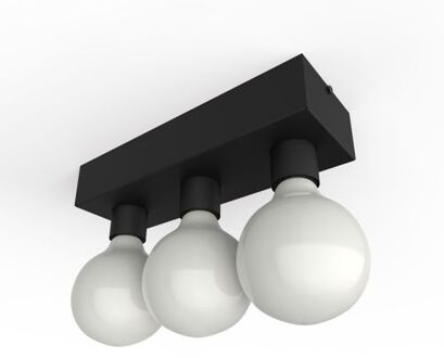 Boston L Plafondlamp, 3xe27, Metaal, Zwart Mat, 10x30cm