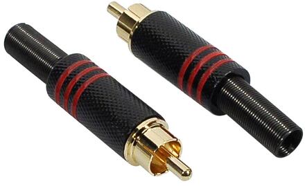 Boston MRCA-25-RD RCA plug RCA plug, male, zwart, metaal, 2 stuks, rode ring, veer 6,2 mm