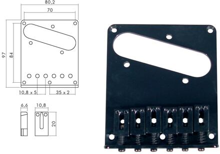 Boston T-66-B brug-staartstuk brug-staartstuk, Teaser, block saddles, flat plate, zwart