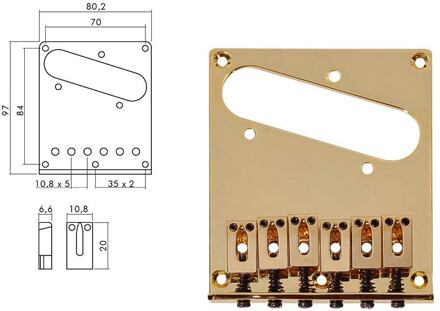 Boston T-66-G brug-staartstuk brug-staartstuk, Teaser, block saddles, flat plate, goud