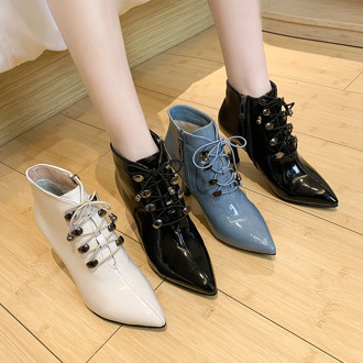 Botas Mujer women Ankle boots Artificial PU Leather boots women Pointed toe Chelsea boots ins hot high heel boots zenske patike