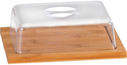 Botervloot / kaasdoos - bamboe hout - kunststof deksel - 20 x 25 x 8 cm