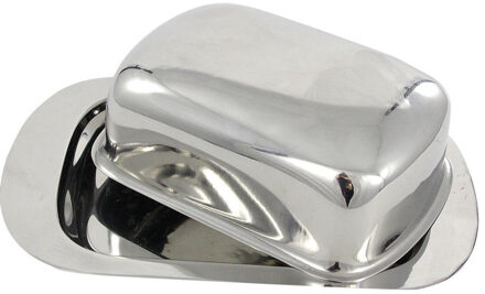 Botervloot met deksel - RVS - zilver - 19 x 15 cm