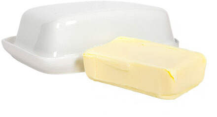 Botervloot met deksel - wit - porselein - 14 x 17 cm