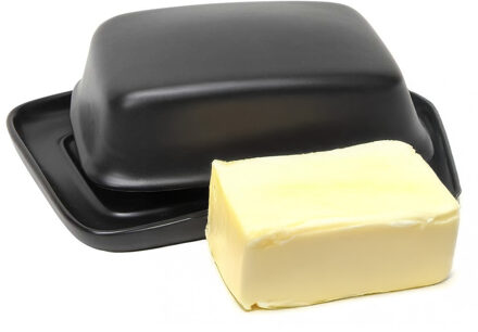 Botervloot met deksel - zwart - porselein - 14 x 17 cm