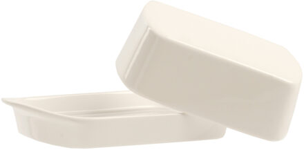 Botervloot Wit Van Porselein Met Deksel 19 X 12 X 7 Cm - Botervloten