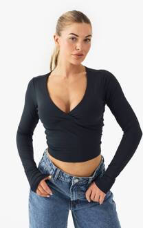 Boterzacht Ingebouwd Gepolsterde Sculpt Top Met V-Hals En Lange Mouwen, Black - 44