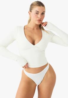 Boterzacht Ingebouwd Gevoerde Sculpt Top Met V-Hals En Lange Mouwen, Cream - 40